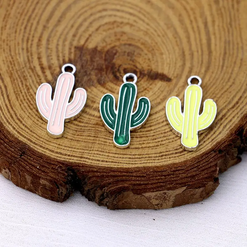

10PCS Enamel Silver Plated Cactus Charm Pendant Jewelry Making Bracelet Necklace Earrings DIY Earrings Accessories Craft