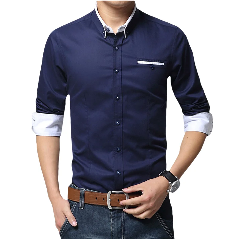 Мужская классическая рубашка BEFOYI повседневная приталенная с длинным рукавом