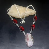 gemstonefactory jewelry big promotion 925 silver ocean jasper red garnet fashion ladies women chain necklace 46cm 202101637