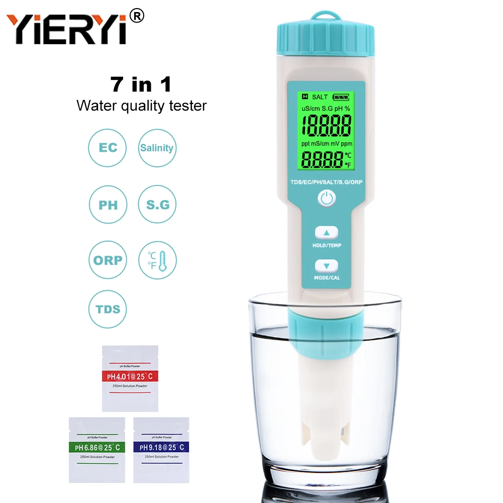 Измеритель солености воды yieryi 7 в 1 измеритель воды/PH/TDS/EC/ORP/g/TEMP IP67 тип ручки для