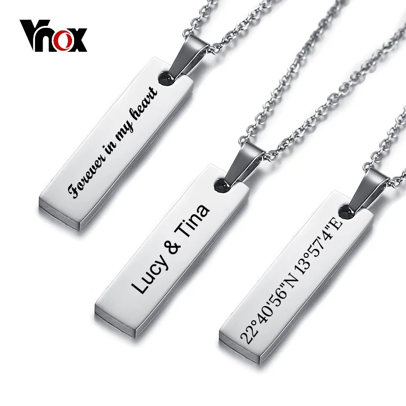 

Vnox Free Engraving ID Bar Pendant for Women Necklace Customize Stainless Steel Plain Tag Female Elegant Jewelry Gift