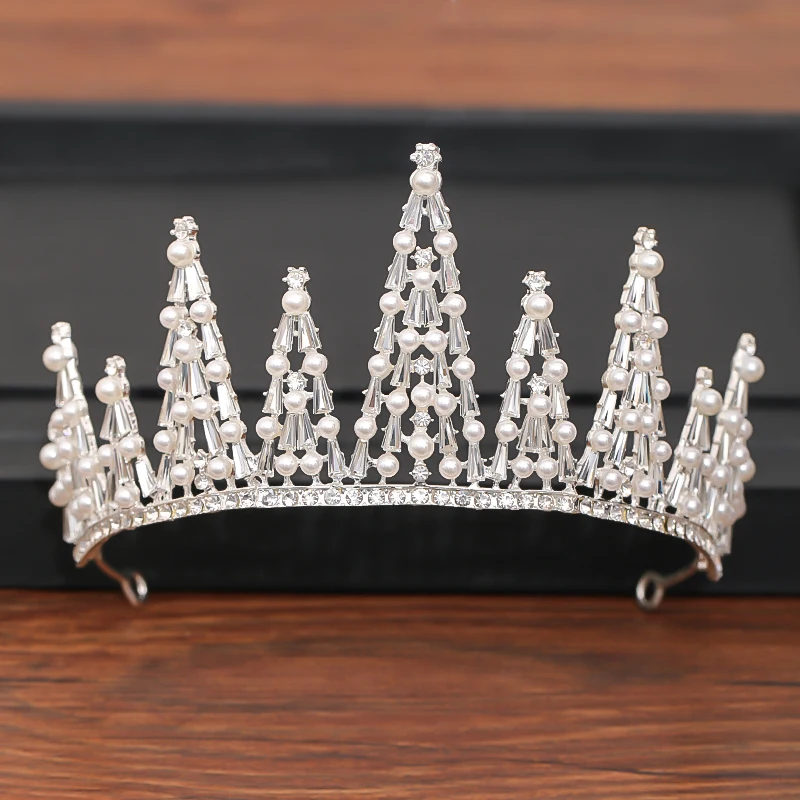 

Princess Crown Bride Crown Bridesmaid Jewelry Wedding Accessories Silver Color Pearl Crystal Baroque