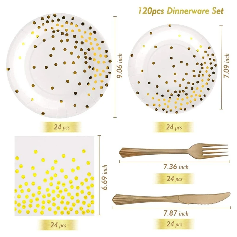 

120pcs Disposable Dinnerware Set Tableware Party Supplies 24 Guests Dinner Plates for Wedding Birthday Anniversary Party