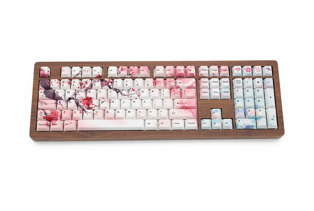 108 key Cherry Blossom Keycaps полный комплект механическая клавиатура PBT 5 лицо краситель-сублимация Keycap для всех Sakura набор клавишных колпачков - Цвет: 108 key