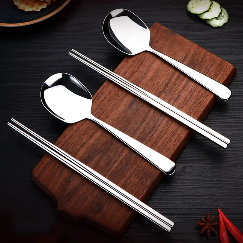 

304 Stainless Steel Chopsticks + Spoon Set Dividing Spoon Buffet Spoon Chopsticks Set Child & Adult Dinnerware Tableware Sets