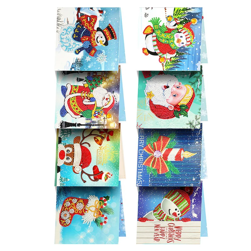 

8PCS Christmas Card Diamond Shaped Diamond DIY Card Cartoon Animal Christmas Gift Santa Man Decor 15x15cm