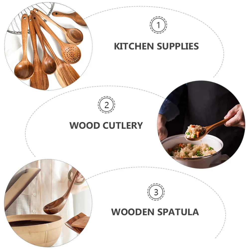 

1 Set 5Pcs Wood Cutlery Non-stick Spatulas Spoons Soup Scoops (Coffee)