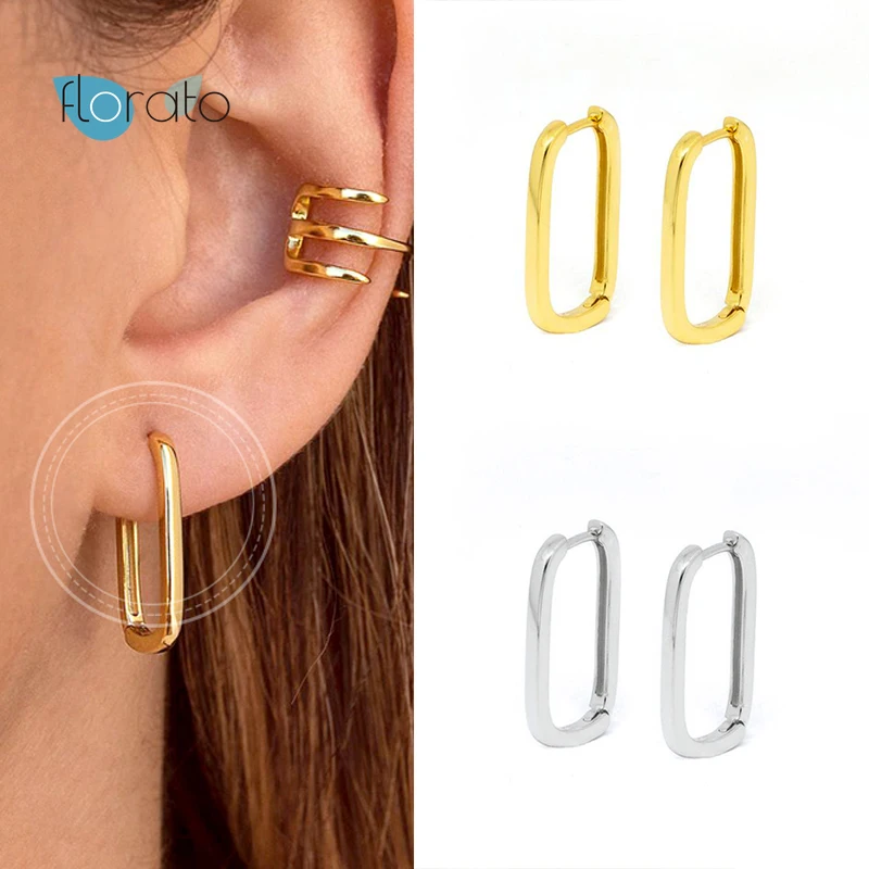 

925 Silver Ear Buckle Hoop Earrings Trendy Vintage U Shape Around Circle Huggie Earring For Women Girls bijoux femme joyeria