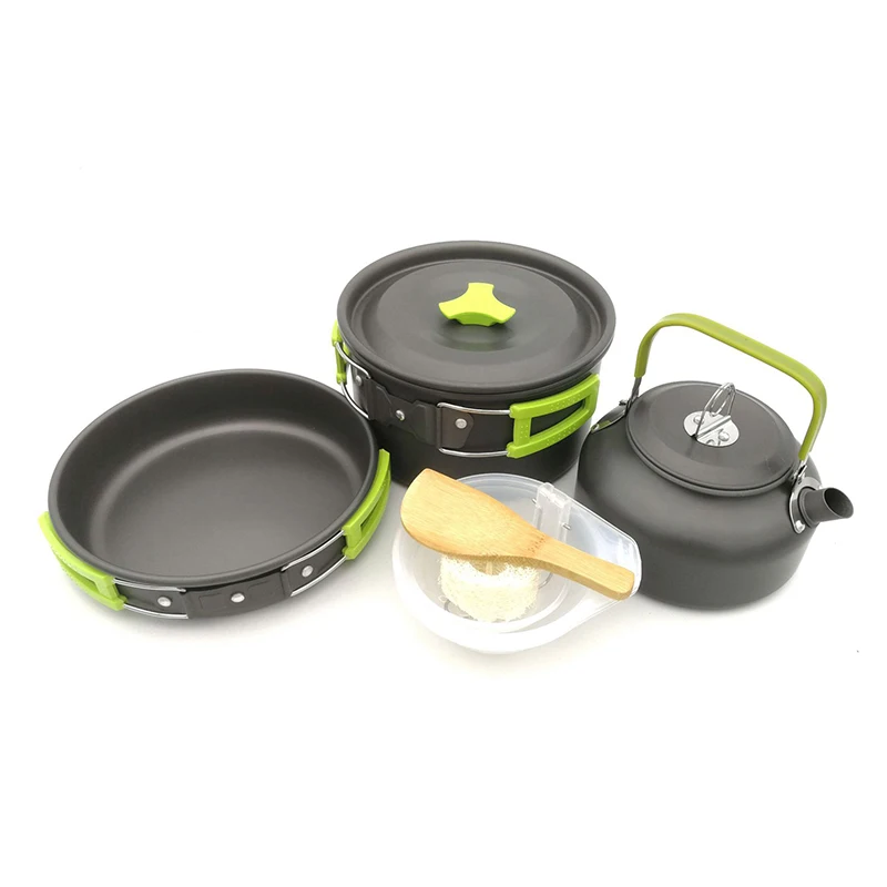 

Portable outdoor cookware set Camping cookware Outing Frying pan teapot barbecue Collapsible Storage Aluminum pan