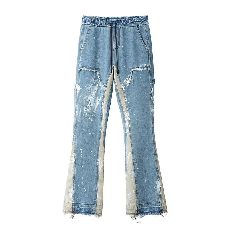High Street Painted Streetwear Tassel Jeans Ripped Frayed Side Ribbon Loose Denim Men Boys Women Hip Hop Harajuku Couple Pants