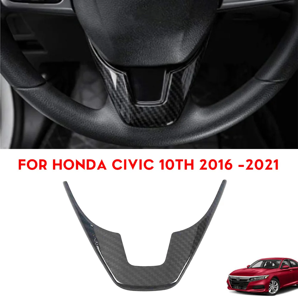 

Car Steering Wheel Cover Trim Sticker Black Accessory For Honda Civic 10th 2016-2021 Carbon Fiber
