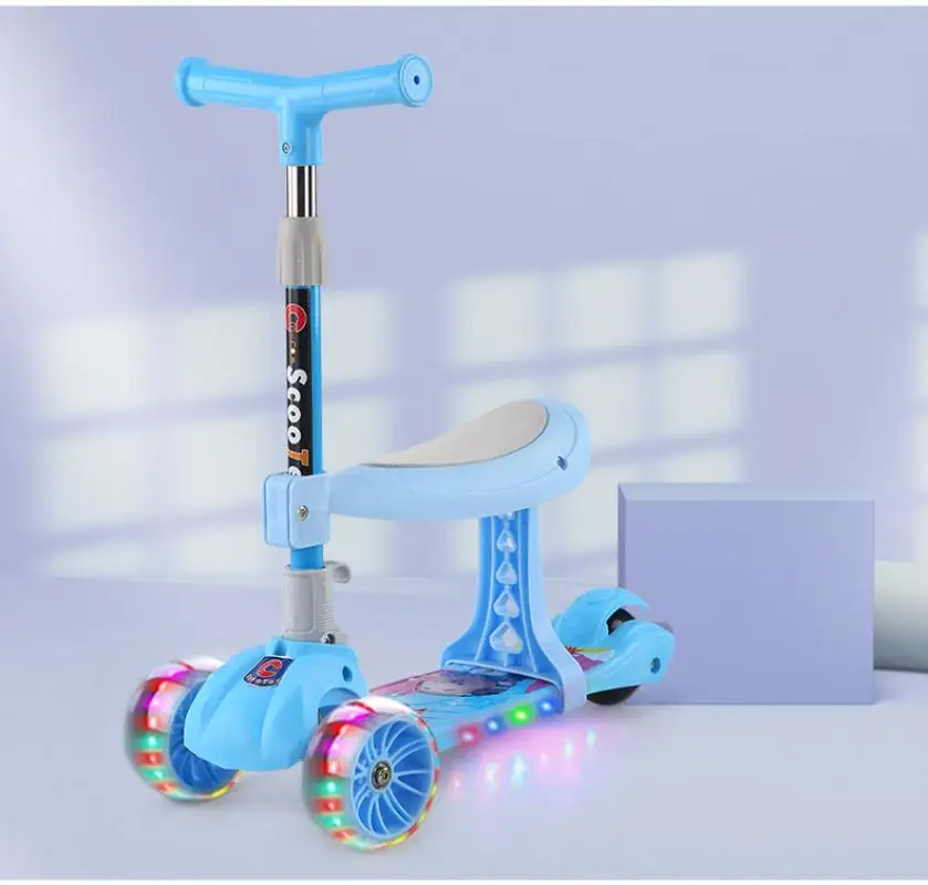 Скутер растягивающийся 2 в 1 складной 3 колесный Детский самокат кикборд с