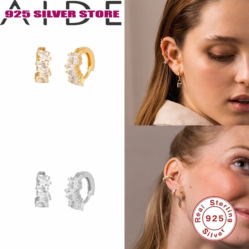 

Aide 925 Sterling Silver Earrings Classic Crystal Square Geometric Earrings Wedding Bridal Accessories Ear Piercing Earrings