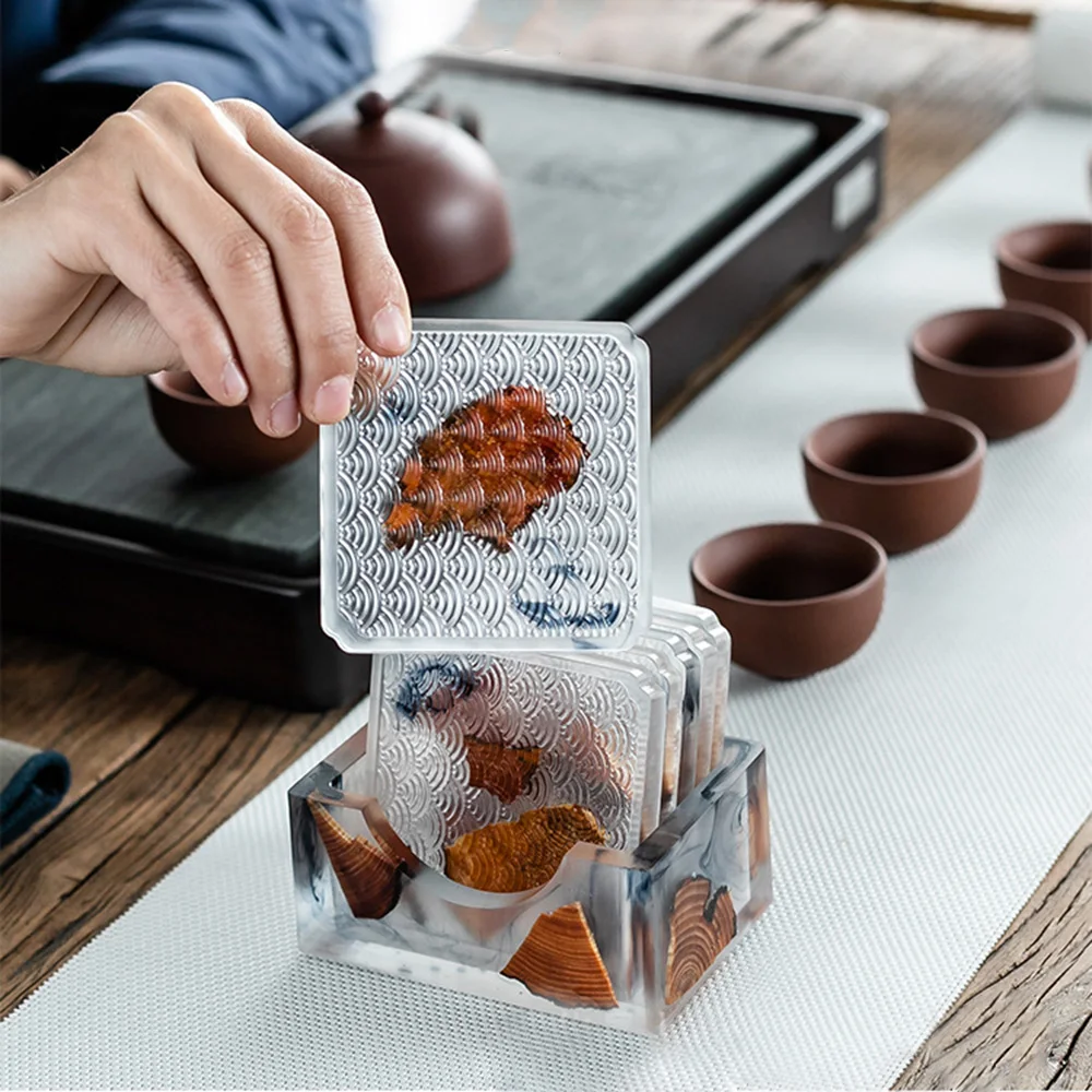 

Подставка под стаканы из смолы, Противоскользящий коврик для чашки, подставки под чашки для чая, кофе, подставки под чашки под напитки, ориги...