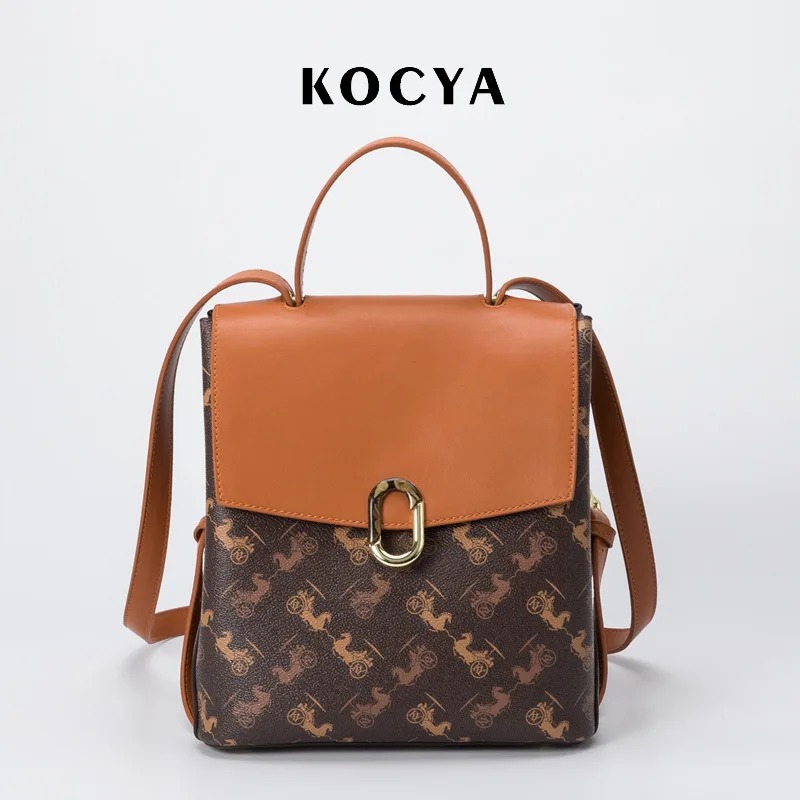 

Бесконечный шарм, женский кожаный рюкзак 100% с принтом кареты, женский модный классический рюкзак популярных цветов, ретро дорожная сумка, с...