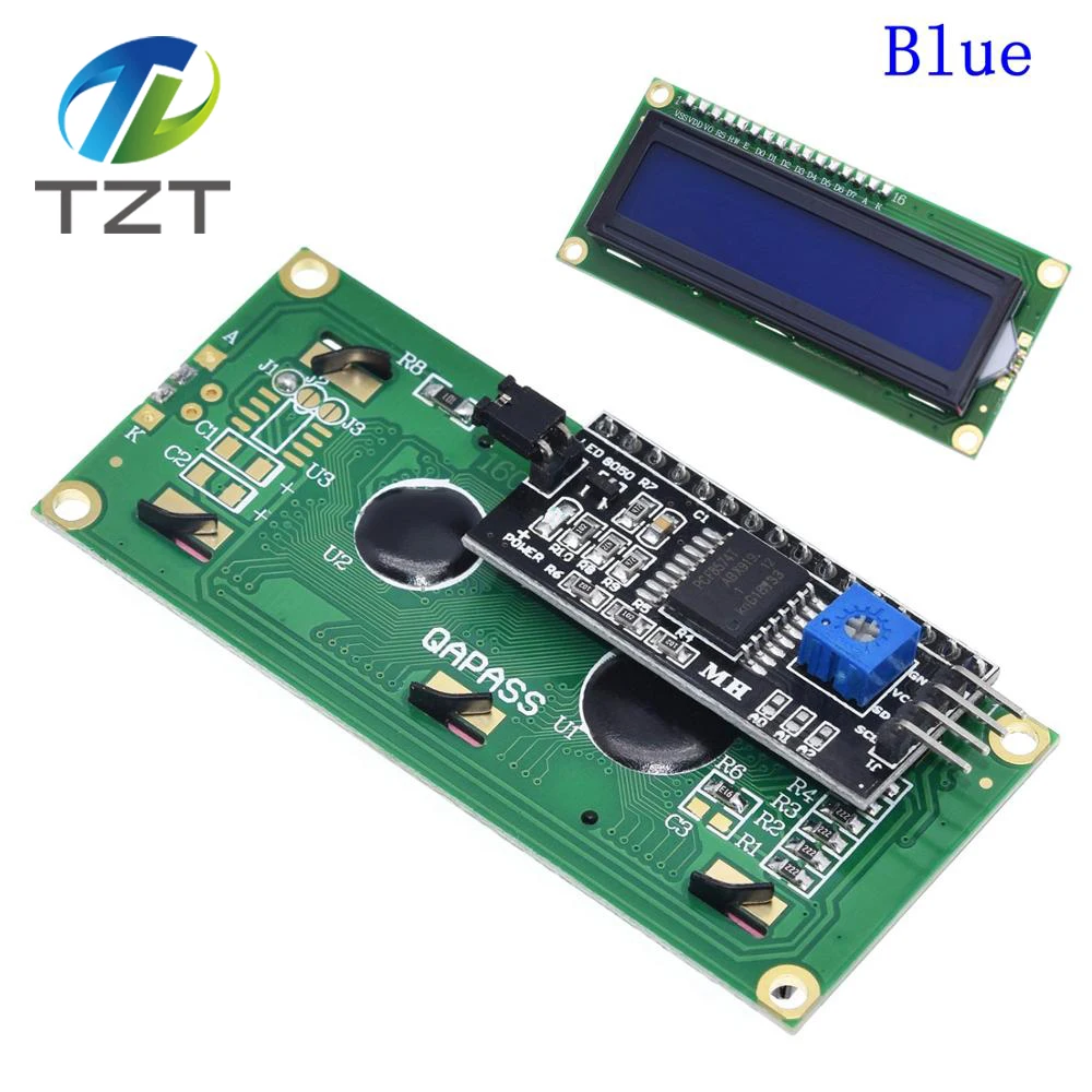 ЖК модуль 1602 + I2C LCD синий/зеленый экран PCF8574 IIC/I2C адаптер пластина для