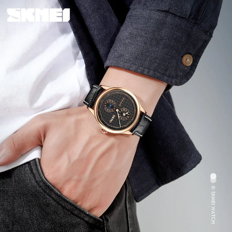 

SKMEI Simple Hollow Dial Watches For Men Business Casual Automatic Mechanical Mens Wristwatches Leather Strap montre homme 9238