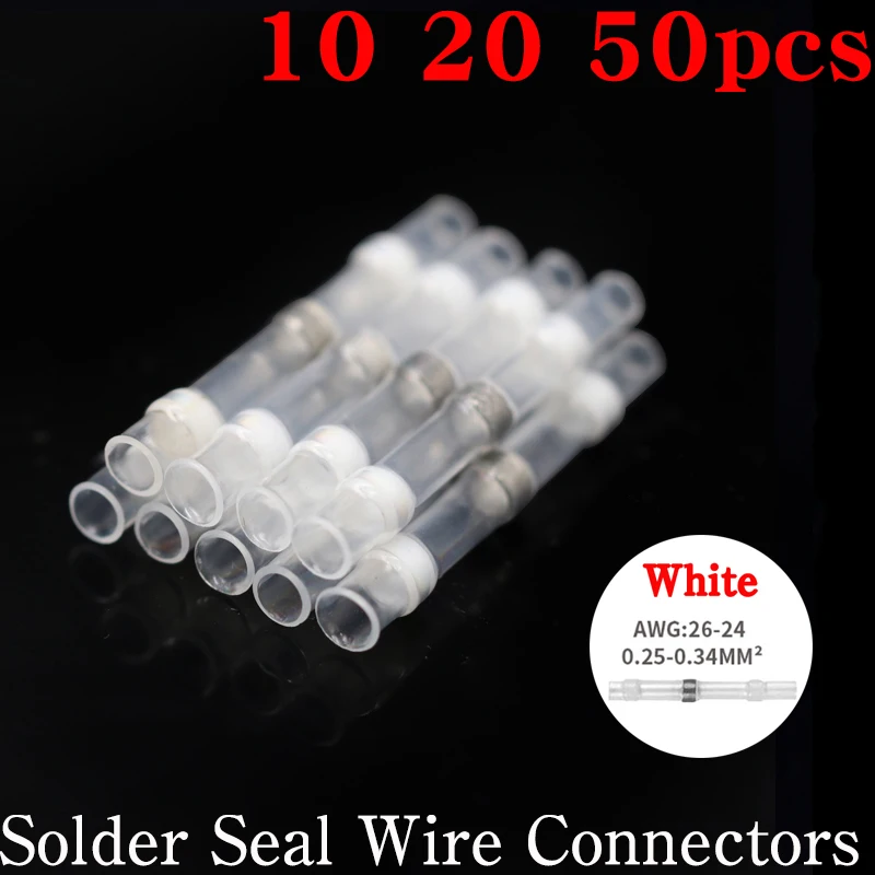

10/20/50PCS White Solder Seal Wire Connectors 3:1 Heat Shrink Insulated Electrical Wire Terminals Butt Splice Waterproof