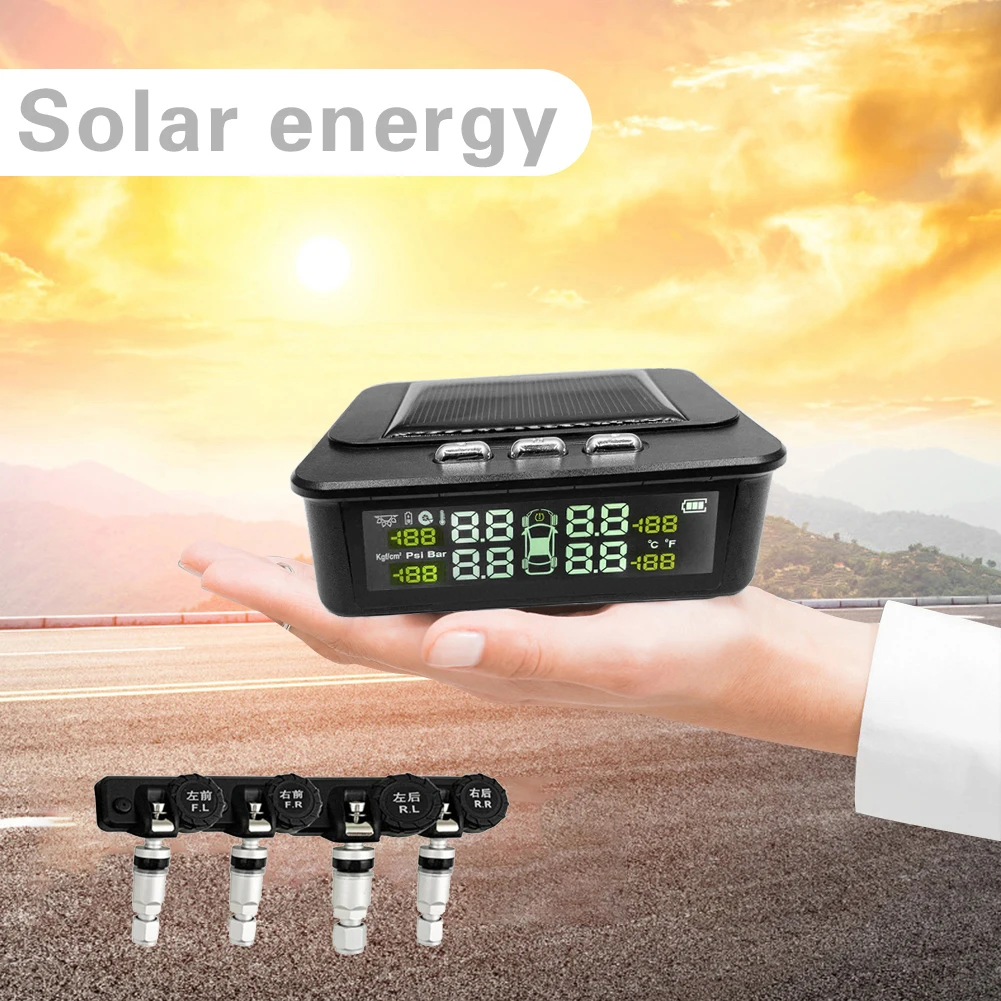 

An12 Solar Tire Pressure Monitor Wireless Tpms Tire Pressure Monitoring Lcd Screen Monitoring Temperature Voice Alarm System