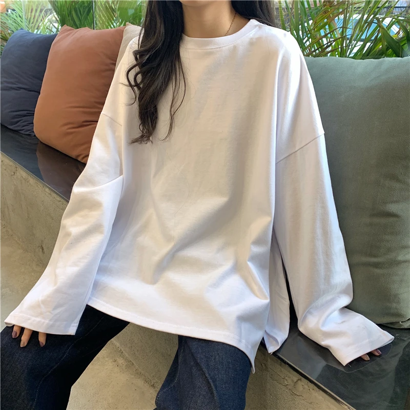 

XZ2695 Design sense niche split loose long-sleeved mid-length T-shirt women