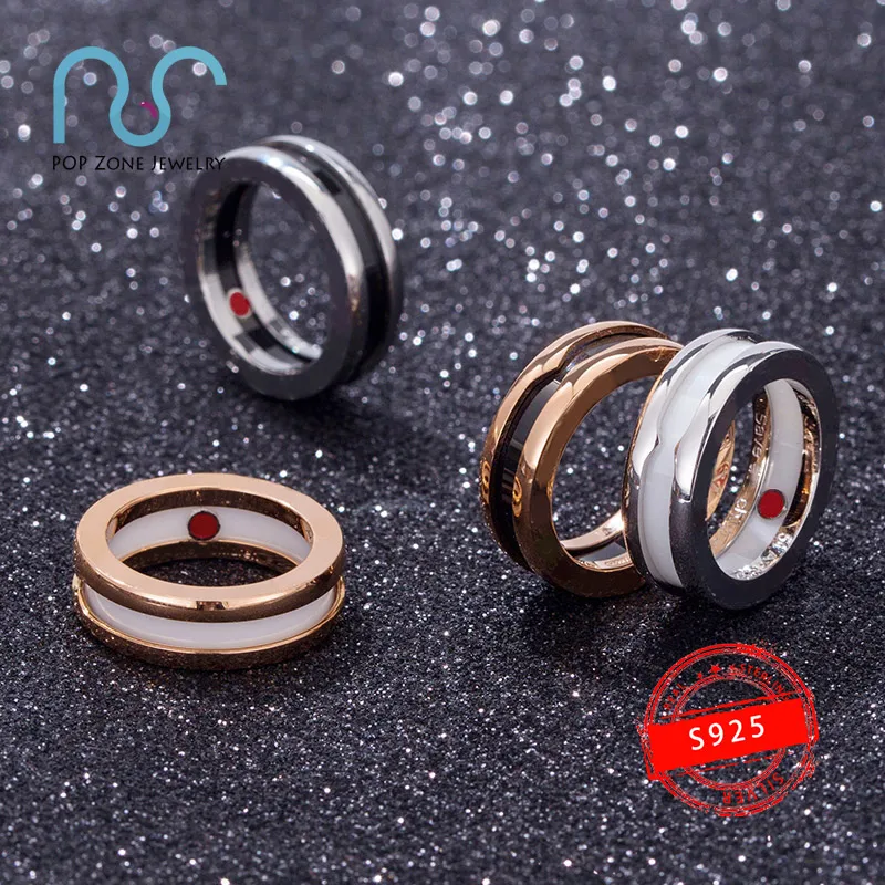 

Famous Brand Luxury Ring Zero Red Children Series Ring Black White Ceramics Red Circles Sterling Silver Ring Original With Logo