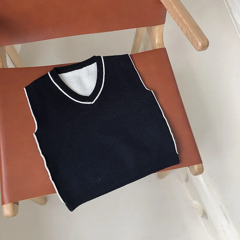 Весенне-осенние вязаные жилеты в консервативном стиле для мальчиков Детские