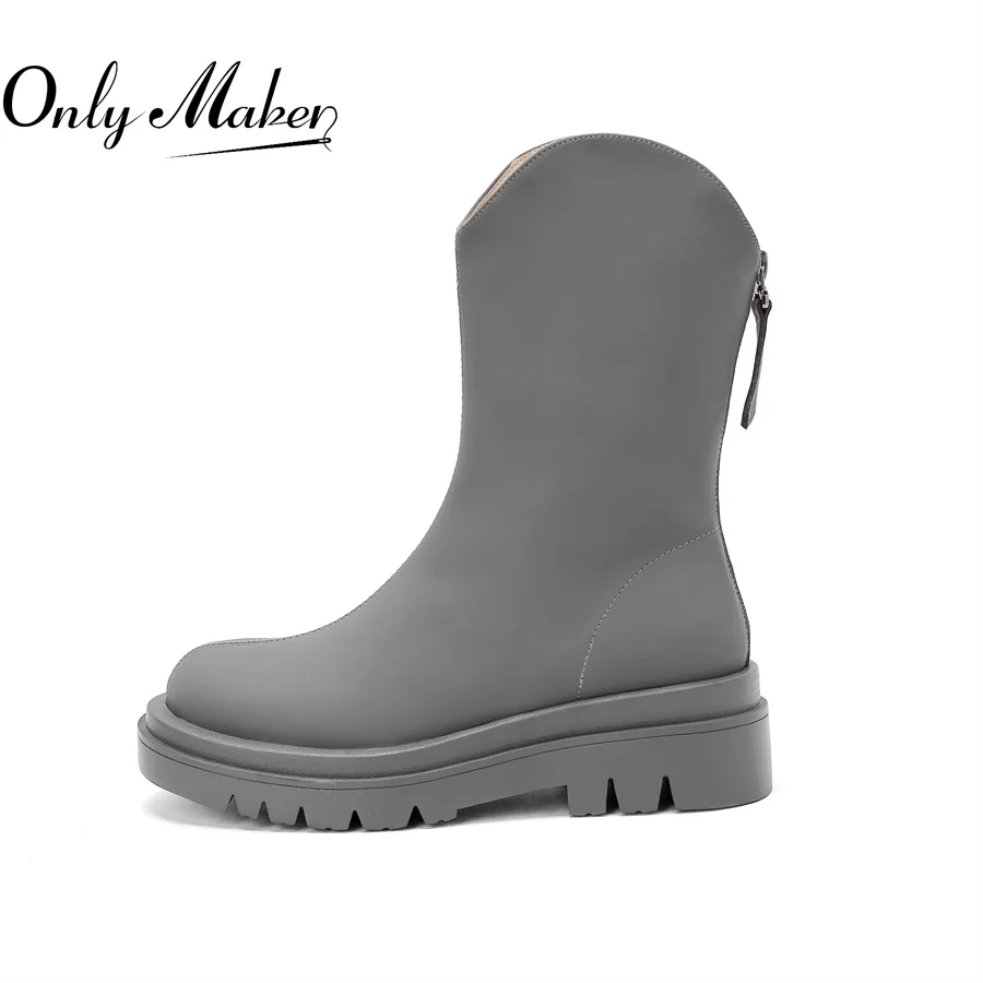

Женские зимние ботильоны Onlymaker в Корейском стиле, Короткие Плюшевые ботинки без шнуровки с перевернутым краем, лаконичные милые ботинки для...