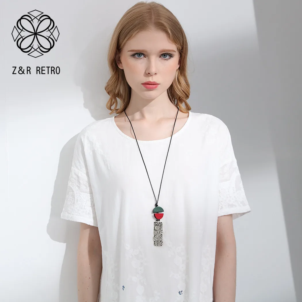 Z& R Ретро женские ожерелья и кулоны Модные сандаловое дерево очаровательные ювелирные изделия винтажная цепочка для свитера ювелирные изделия из цинкового сплава аксессуары