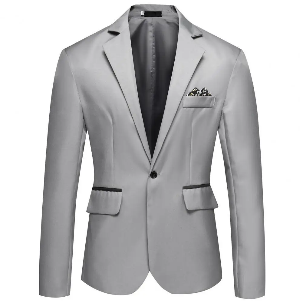 

Fashion One Button Lapel Casual Men Blazer Long Sleeve Decorative Pocket Suit Coat Workwear