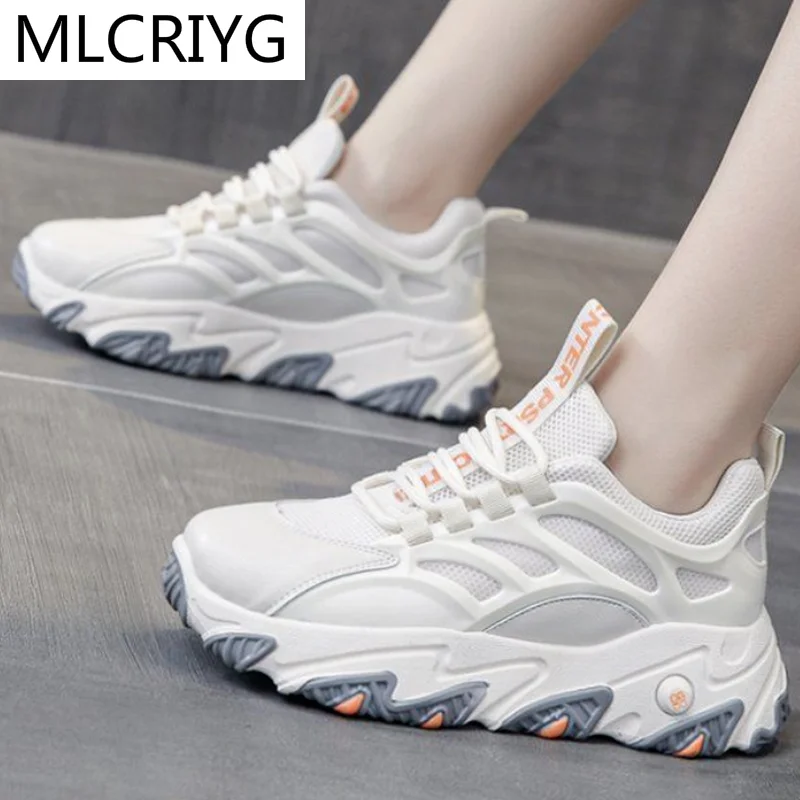 

Женские сетчатые кроссовки, однотонная удобная повседневная обувь на платформе, со шнуровкой, 2021