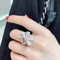 anillos de wedding bizuteria bowknot shape diamond ring for women solid 14k white gold color pave setting gemstone ring box