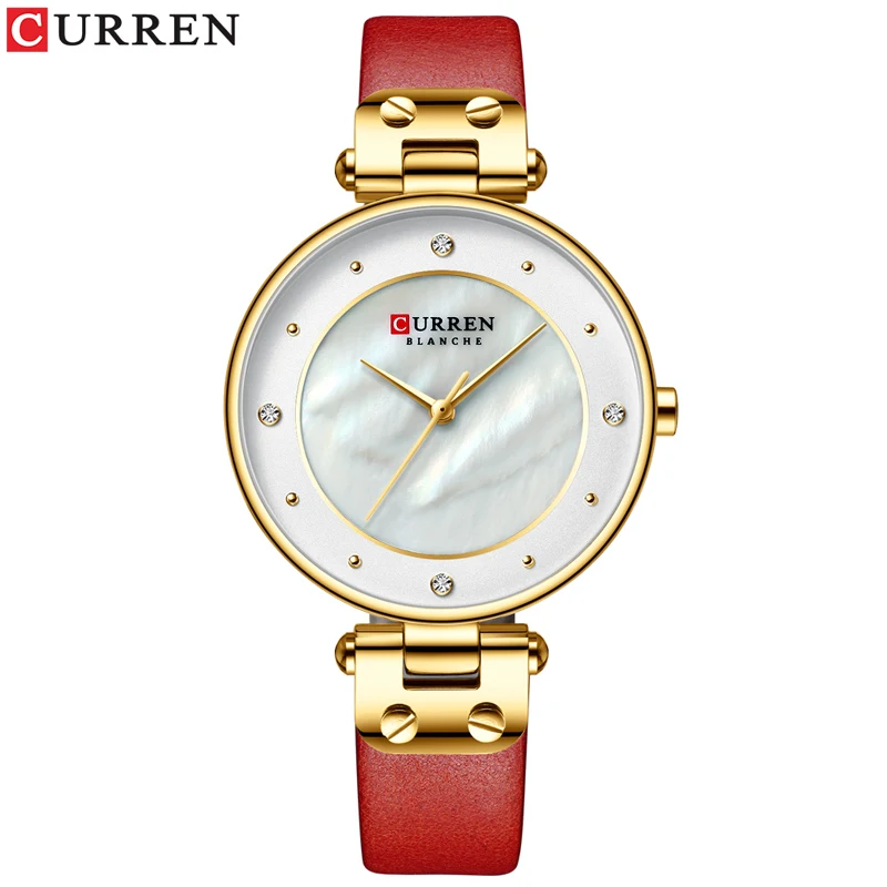 L gold white CURREN простые очаровательные часы со стразами для дам кварцевые часы кожа ремешок часы женские наручные часы платье женские часы - Цвет: L gold white