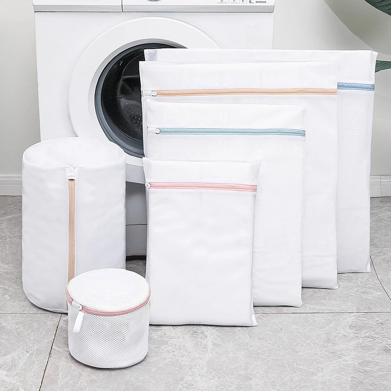 

6 Size Polyester Mesh Laundry Bag Thickened Fine Mesh Folding Washing Machine Bucket Lingerie Bag Shelf Bra Laundry Organizer