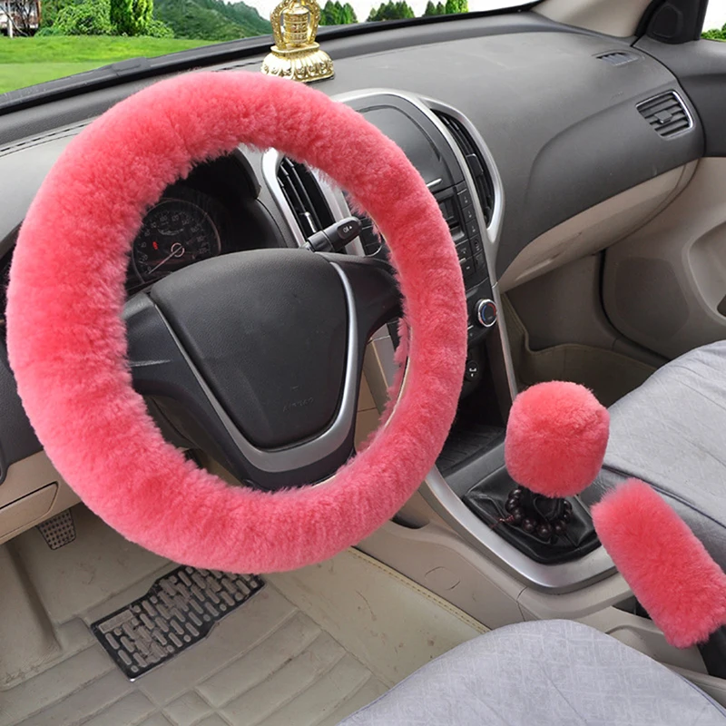 

3PCS Plush Warmth Steering Wheel Cover Wool Handbrake Auto Parts Wool Cover Winter Warm Car Interior Accessories