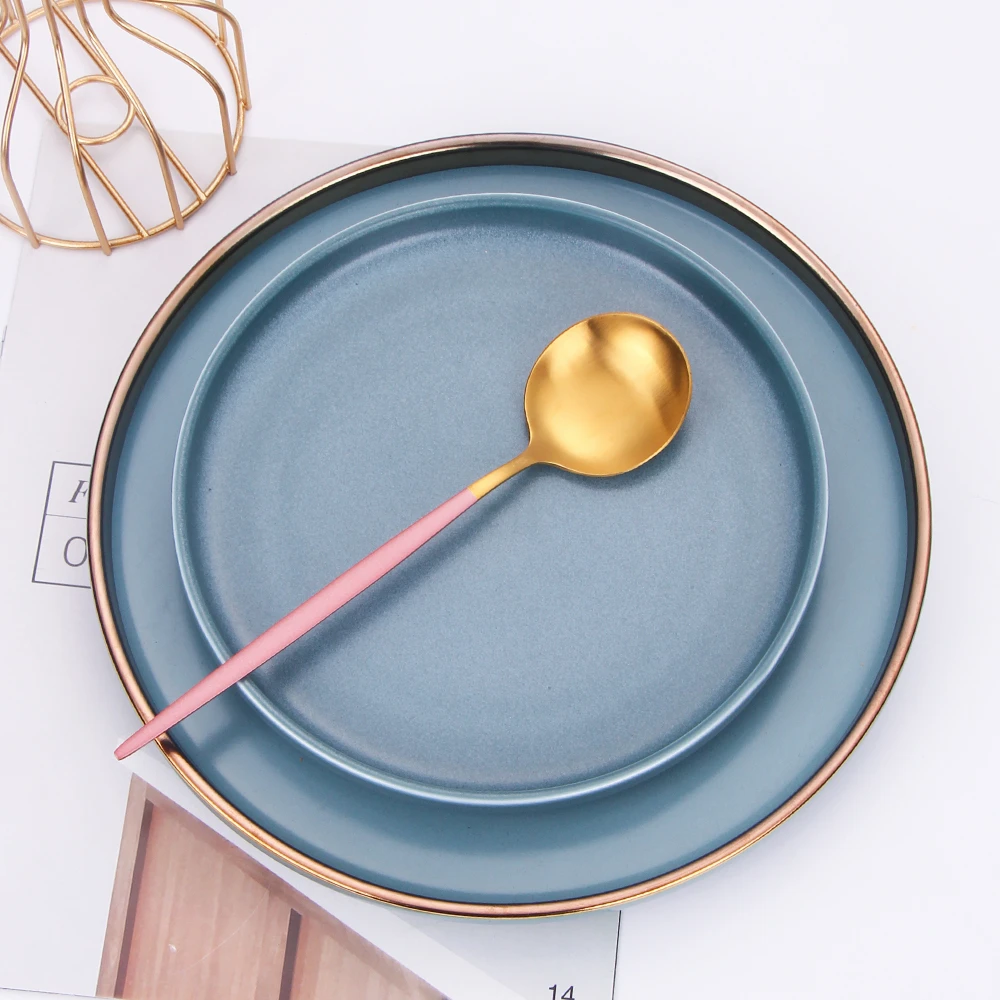 

16Pcs Matte Pink Glod Stainless Steel Cutlery Tableware Set Dinnerware Flatware Set Home Forks Knives Spoons Set Thin Silverware