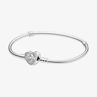 925 sterling silver pan bracelet heart shaped texture bracelet fit european charm bracelets women jewelry