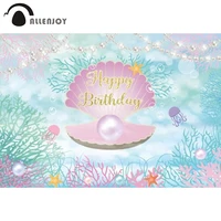 allenjoy happy birthday party background baby shower seabed mermaid corals pearls shells jellyfish decoration backdrop photozone