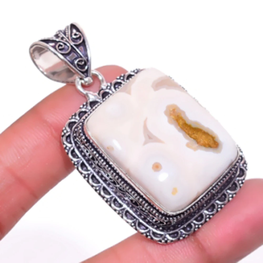 

Crazy Lace Agates Pendant Silver Overlay over Copper , 55 mm, P6721