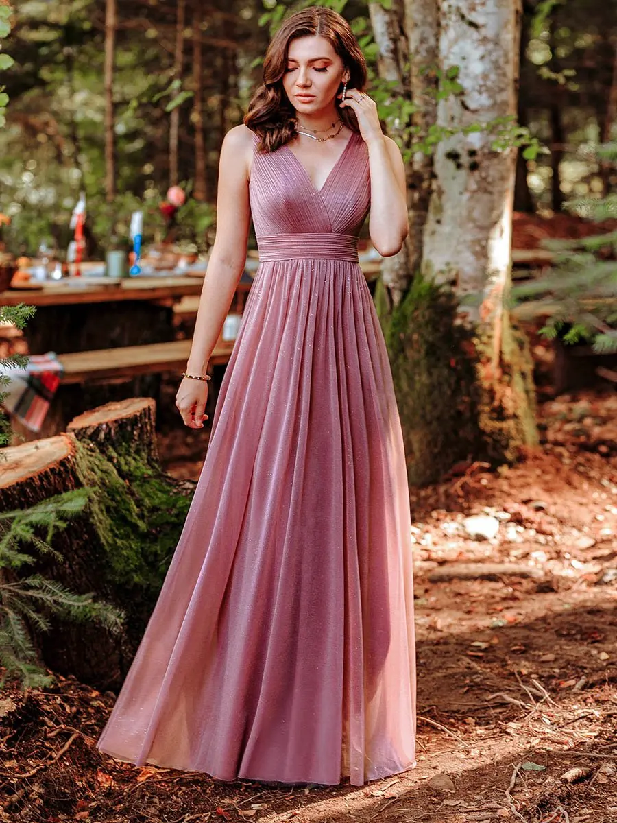 

Double V Neck Floor Length Sparkly Wholesale Evening Dresses for Party