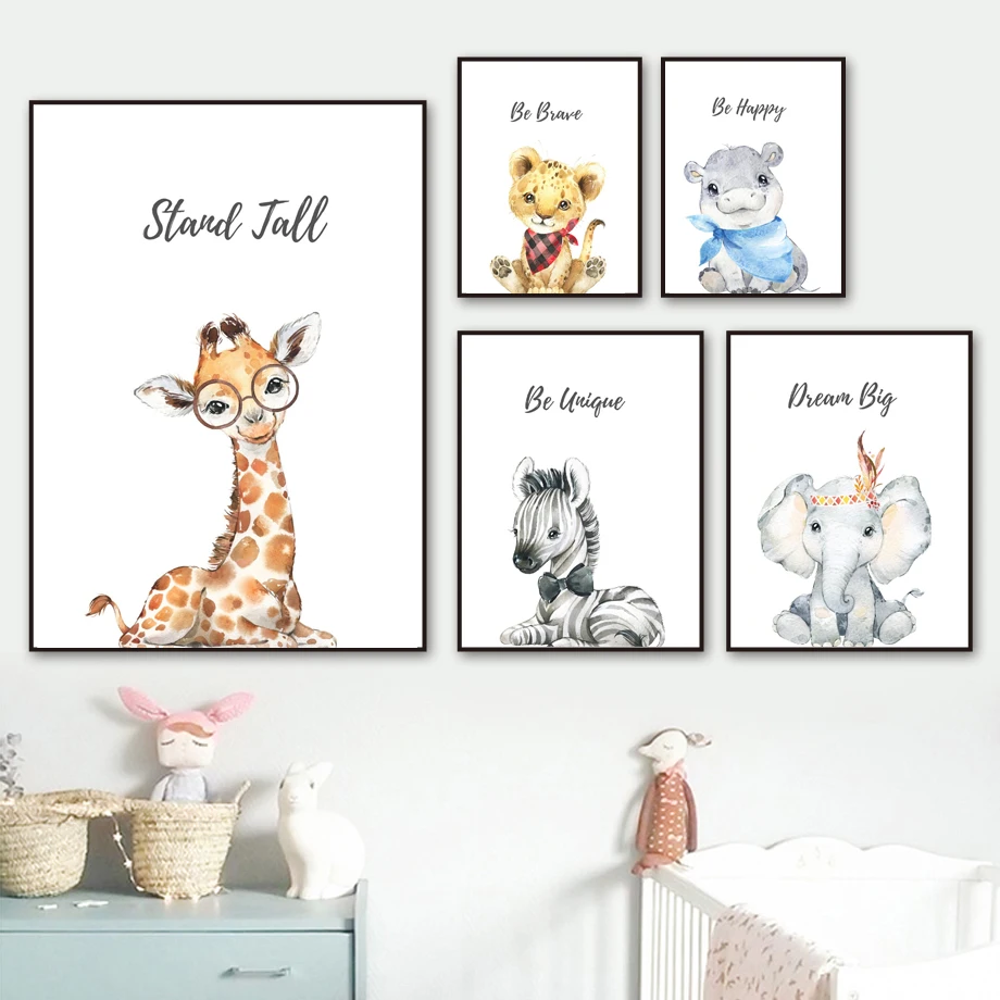 

Giraffe Elephant Zebra Lion Hippo Nursery Wall Art Canvas Painting Nordic Posters And Prints Wall Pictures Baby Kids Room Decor