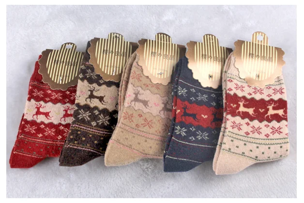 5pairs/lot! Women Men Winter Warm Christmas Socks Snowflake Deer Wool Unisex Sock Xmas Gift