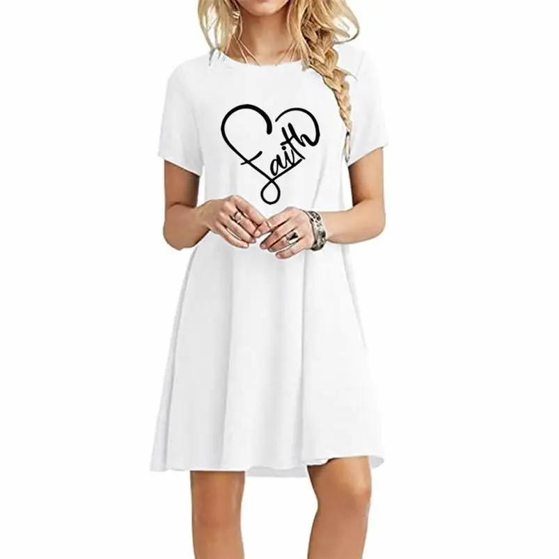 

Dress Large Size Solid Color Dress Faith Heart Letters Print Women Dresses Summer Maxi Clothing Floral Flamingo