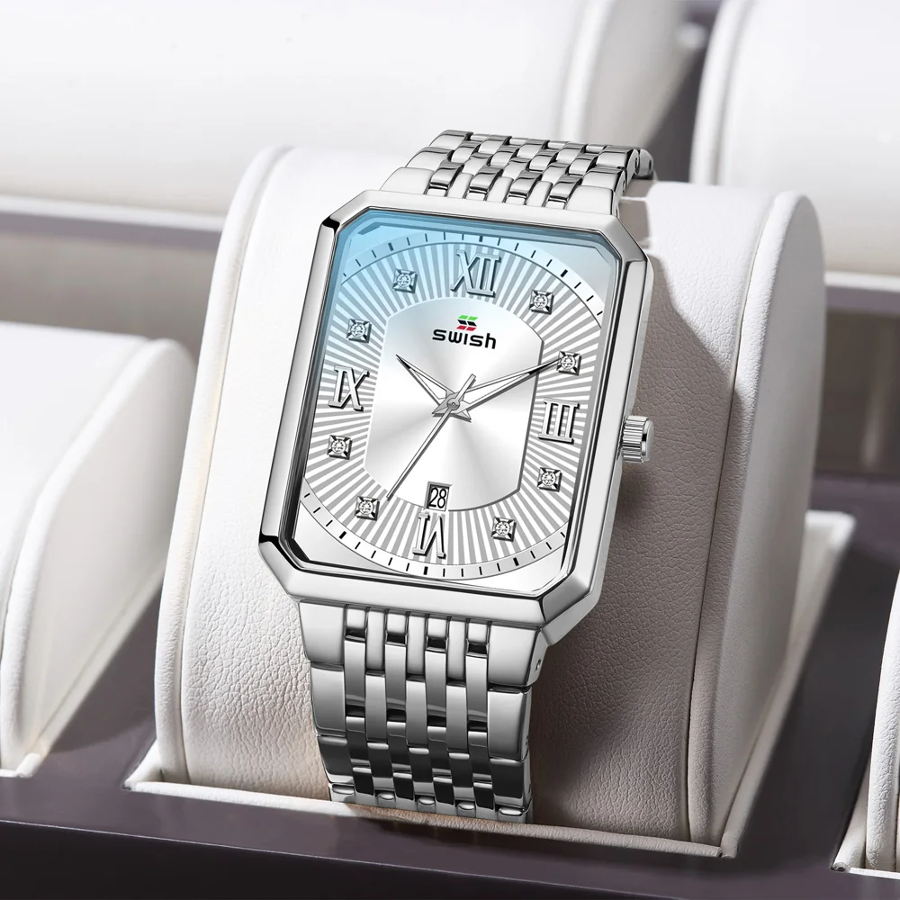 Часы наручные SWISH Мужские кварцевые роскошные модные повседневные прямоугольные