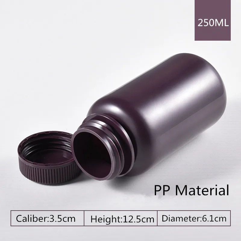 250ML brown 2 шт./лот многоразовые пластиковые бутылки с широким горлышком с винтовой крышкой пищевой Полипропиленовый Контейнер 5 мл-500 мл - Цвет: 250ML brown