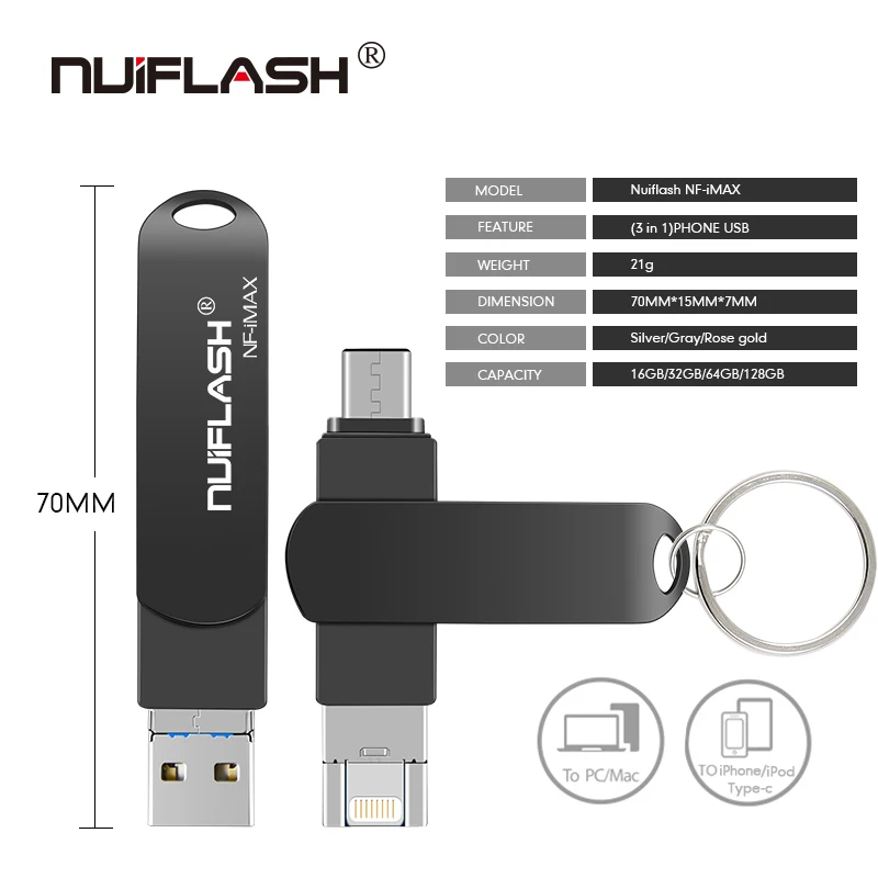 USB--  iPhone X/8/7/7 Plus/6/6s/5/SE/ipad, OTG, Type C, HD ,   8 , 16 , 32 , 64 , 128 ,