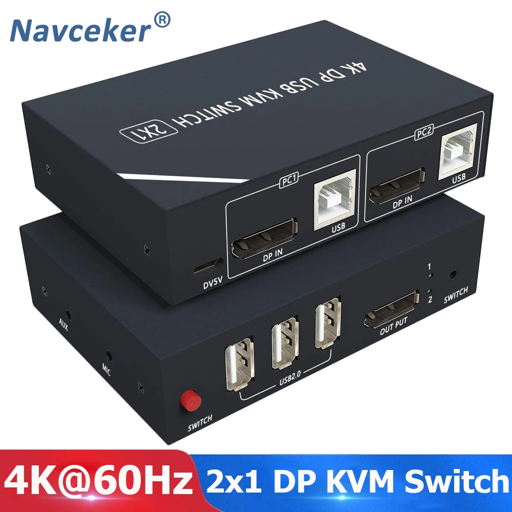 2022 Best 8K KVM DP Switch Dual Monitor 2 In 1 Out Displayport KVM Switch 2 porte 4K 60Hz KVM Switch condividi stampante tastiera Mouse