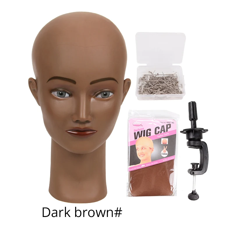 Dark Brown and Clamp Plussign Cosmetology лысые головы манекена с зажимом для стола 2" резиновый манекен голова подставка для париков ювелирные изделия для шляп серьги макияж - Цвет: Dark Brown and Clamp