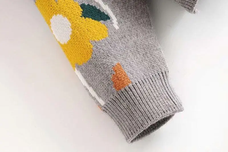 

European and American Women's Retro Color Sun Flower Printed Sweater Sweet Girl Raw Sweater