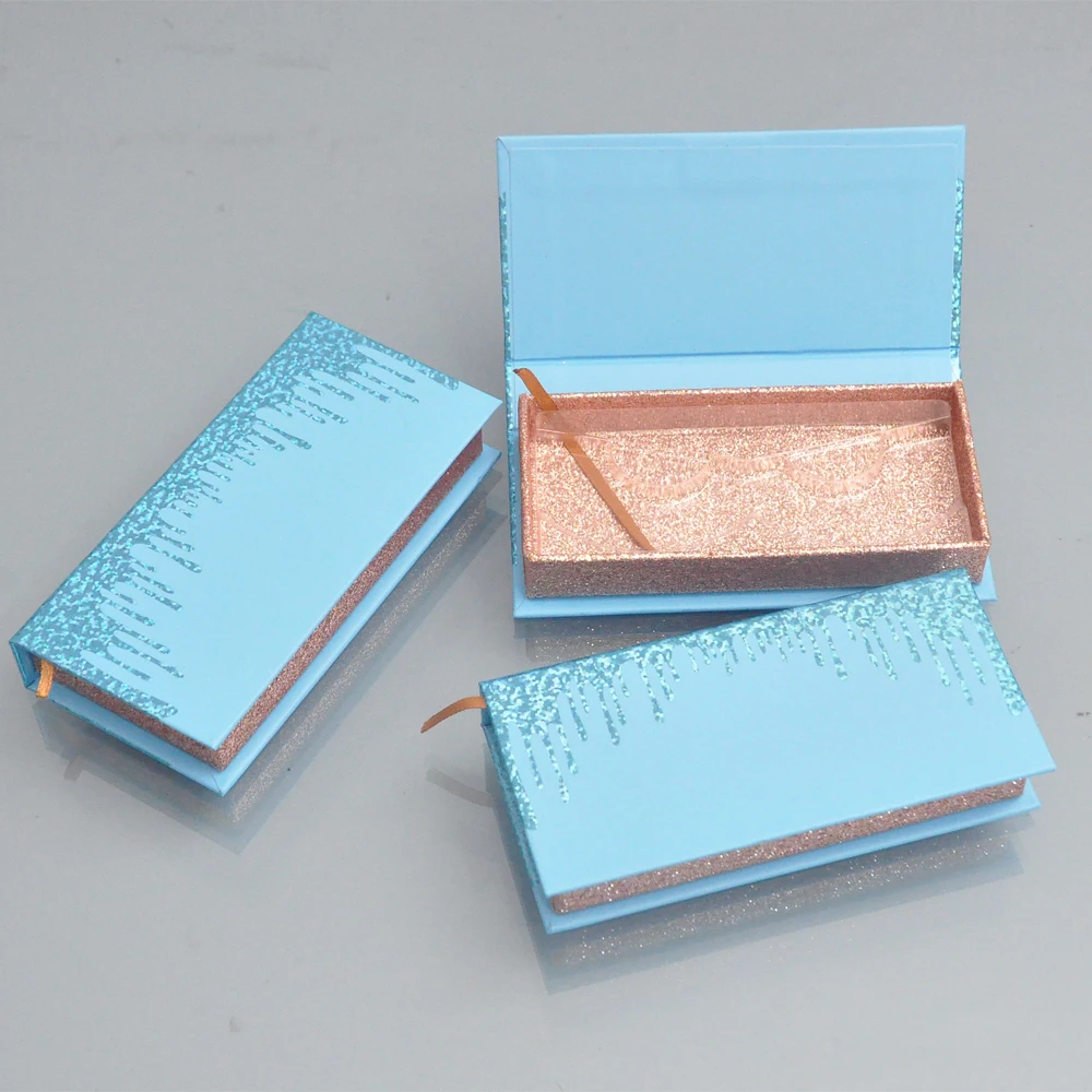 

Series1 -Wholesale Eyelashes Box Package Lash Boxes Package Custom Rectangle Blue Glitter 25mm Mink Lashes Makeup Case Vendors