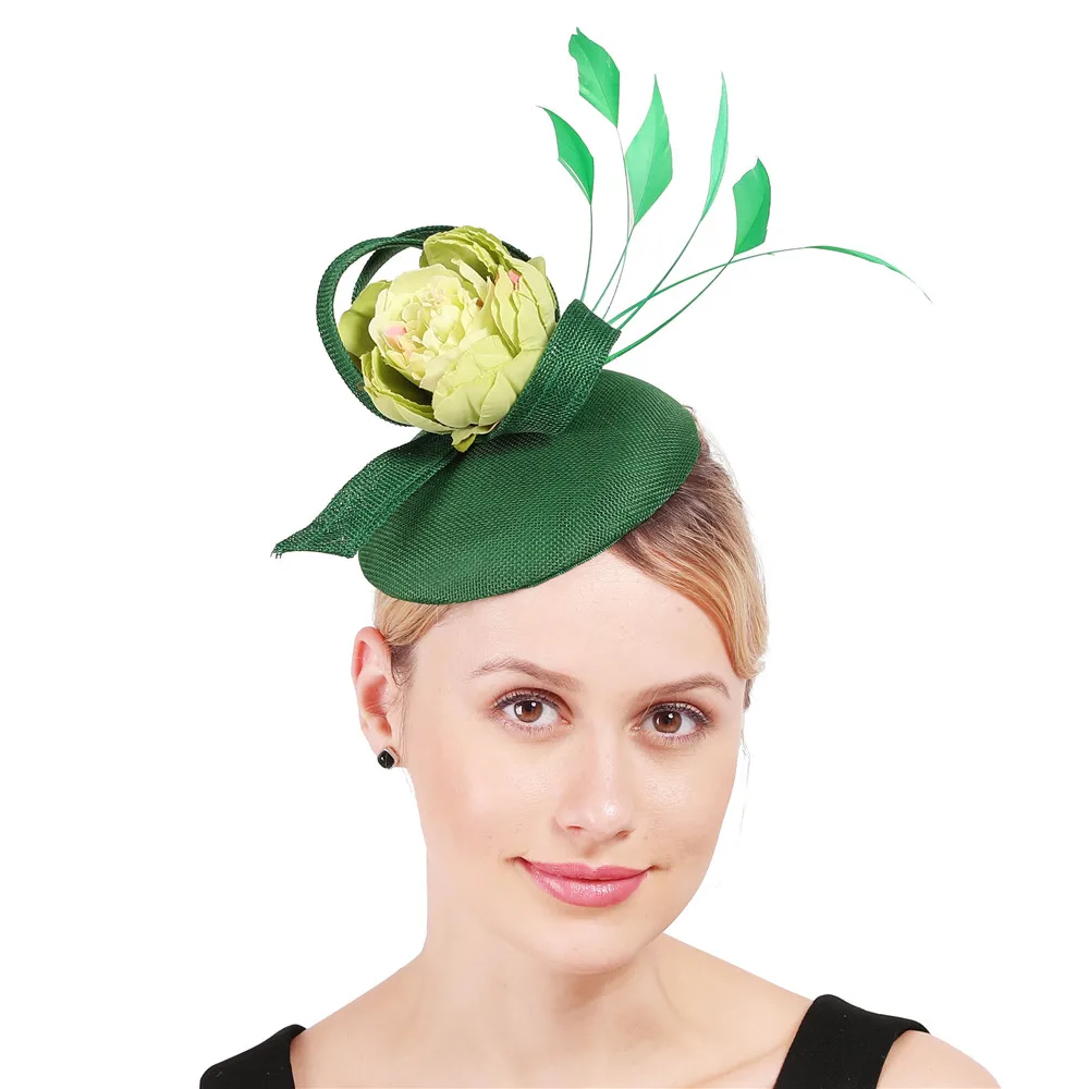 Салатного цвета фетровая шляпка шерстяная шапки заколки перья для волос